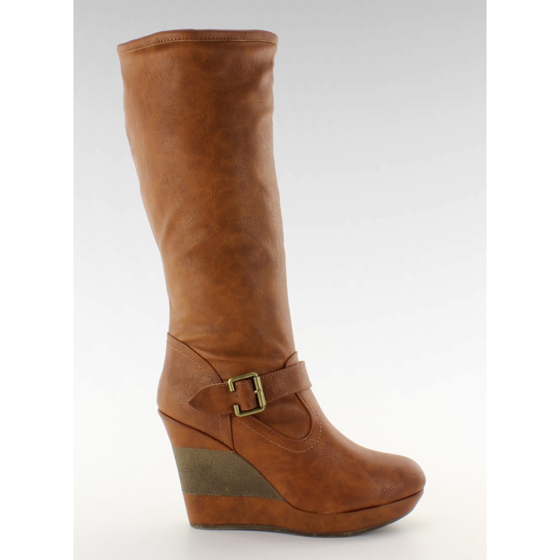 Scarpe con plateau tacco diviso 888-57 cammello marrone multicolore