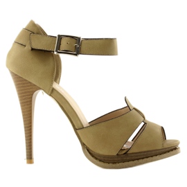 Sandali con tacco color kaki 9505 cachi