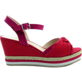 Sandali con zeppa 88039-5 rossi e rosa rosso