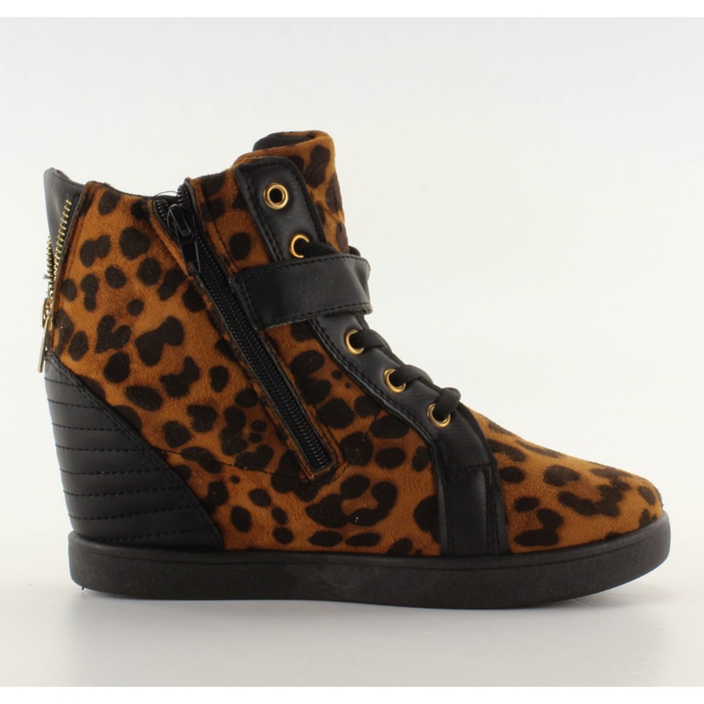 Sneakers su zeppa nascosta HY1669 leopardo nero marrone