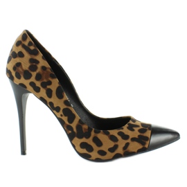 Tacchi Leopard Print Con Punta E433 marrone nero