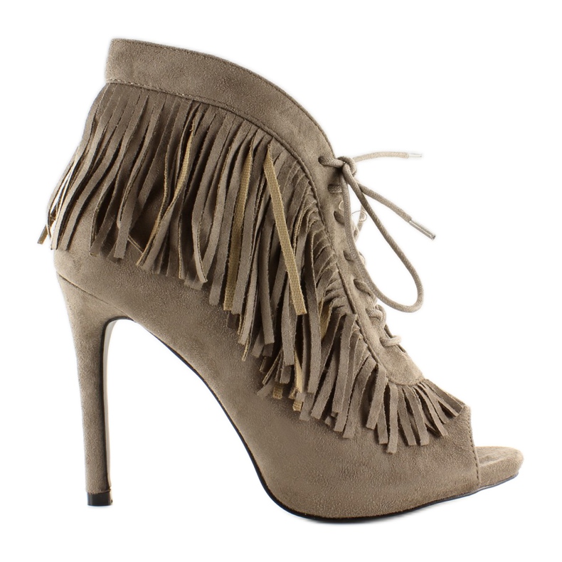 Stivali stringati aperti, stile boho 11015 Khaki grigio