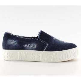 Suola slip-on in denim con iscrizioni blu scuro blu navy