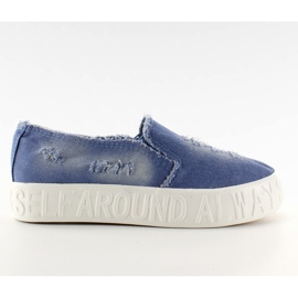 Suola slip-on in denim con iscrizioni blu