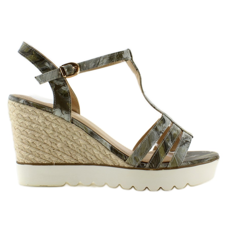 Sandali, espadrillas, suola bianca, Nero verde grigio