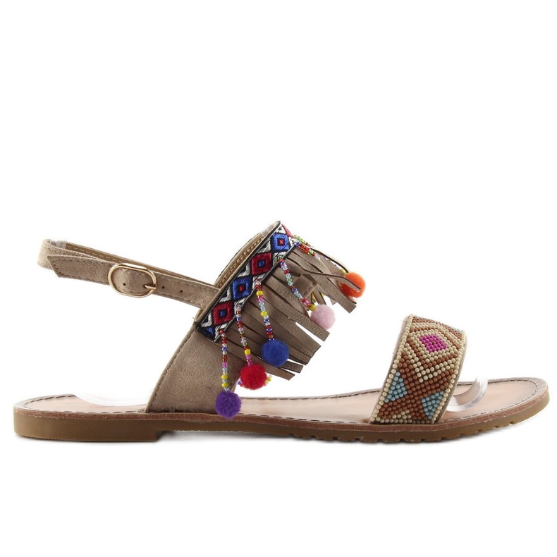 Meravigliosi sandali con pompon CL60 beige