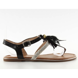 Sandali con piume boho SL76 neri nero