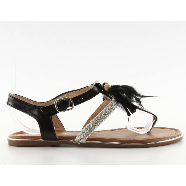 Sandali con piume boho SL76 neri nero