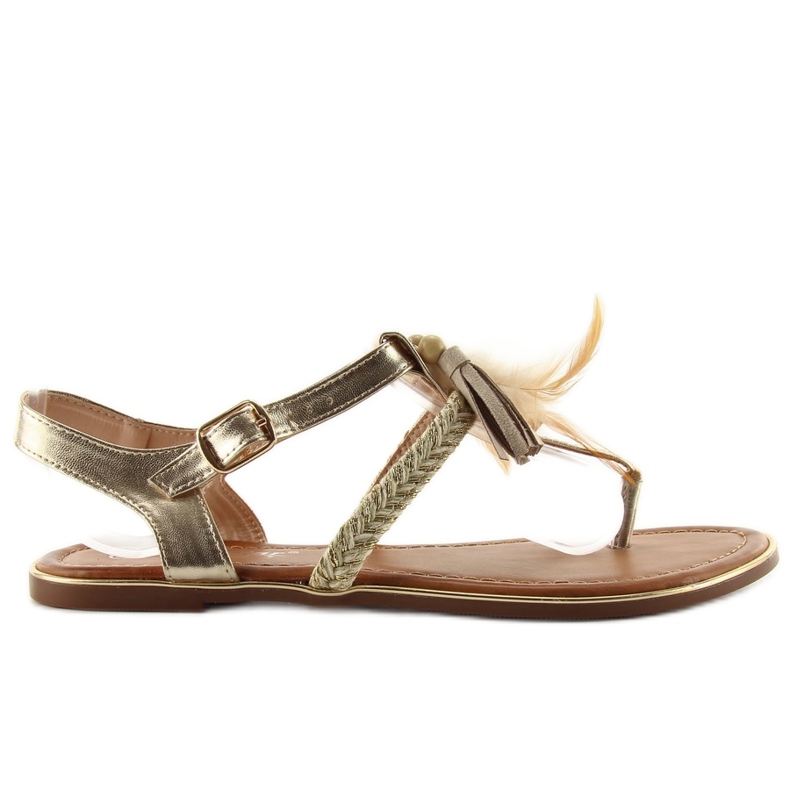 Sandali con piume boho SL76 oro d'oro