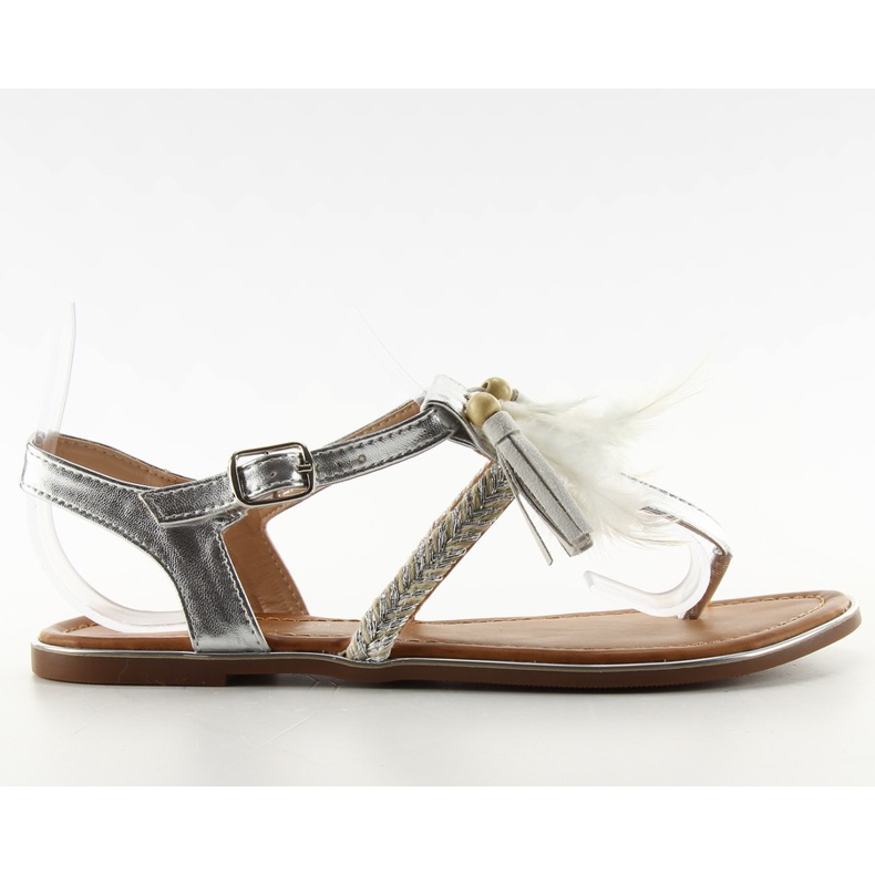 Sandali con piume boho argento SL76 grigio