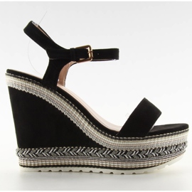 Bellissimi sandali con zeppa LL-56 neri nero