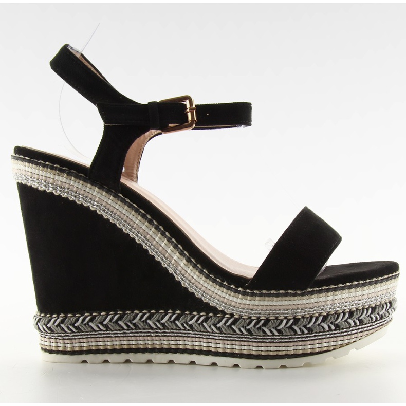 Bellissimi sandali con zeppa LL-56 neri nero
