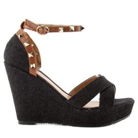 Sandali con zeppa in denim ZJ-70 Nero