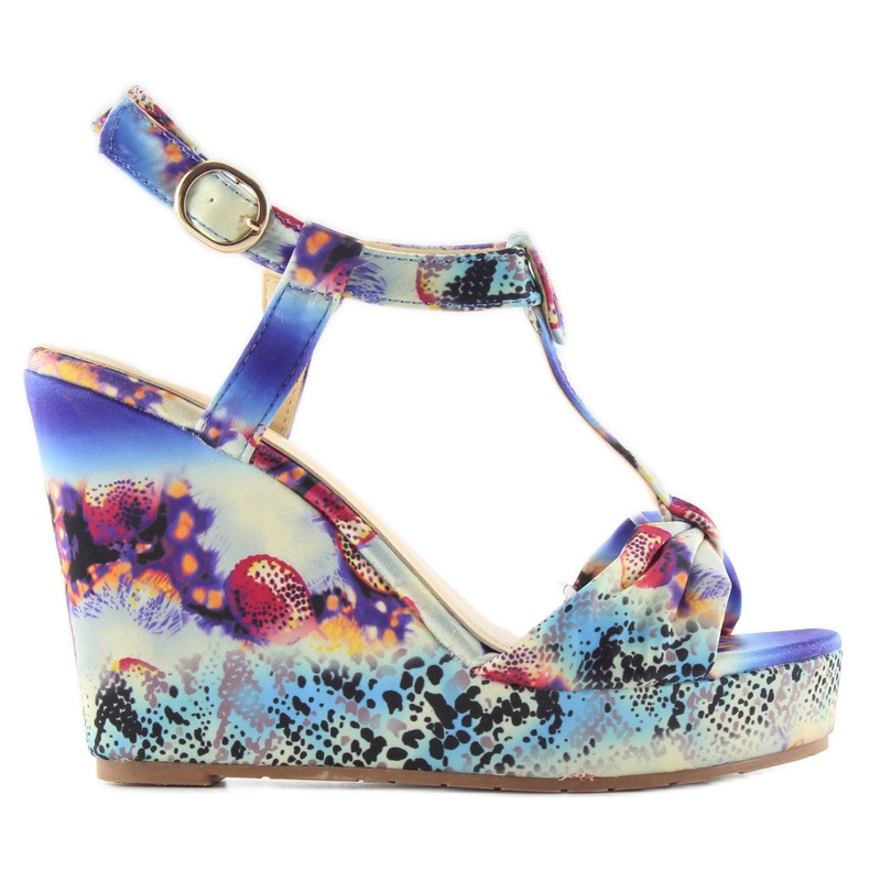 Sandali con zeppa in raso 903 blu