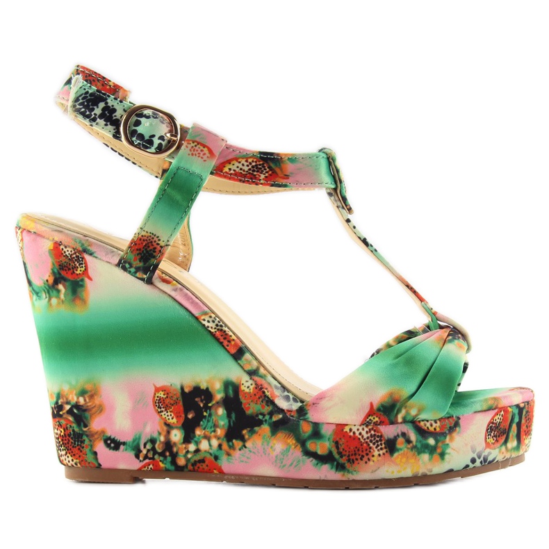Sandali con zeppa in raso 903 verde