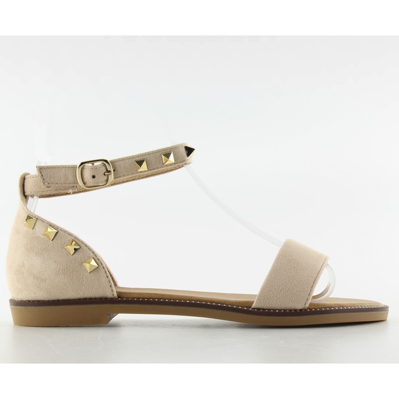 Sandali con borchie sulla caviglia s51 beige
