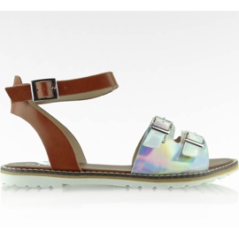 Sandali strisce ologramma 2015L-139-3W Argento marrone grigio