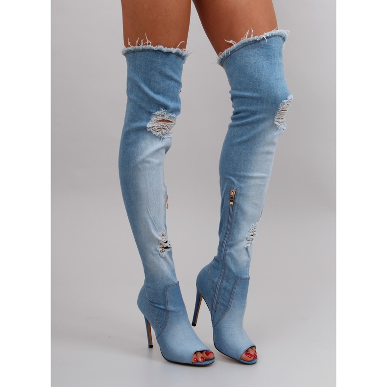 Stivali alti in denim blu