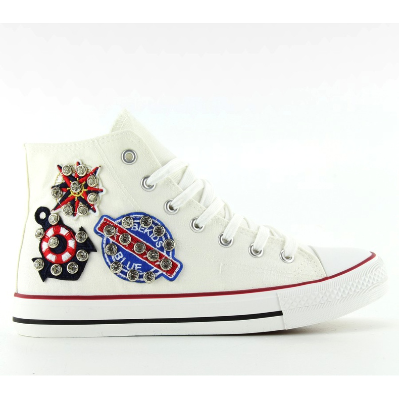 Sneakers alla caviglia con pietre BL101P Bianche bianca