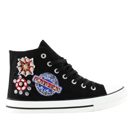 Sneakers alla caviglia con pietre BL101P Nero