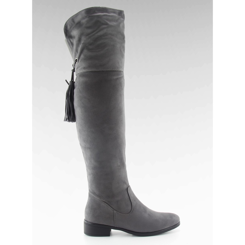 Stivali da moschettiere con frange grigie grigio
