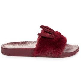 Queen Vivi Infradito bordeaux con pelliccia e orecchie rosso