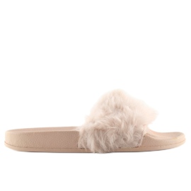 Ciabatte nude beige 58-6 con pelliccia