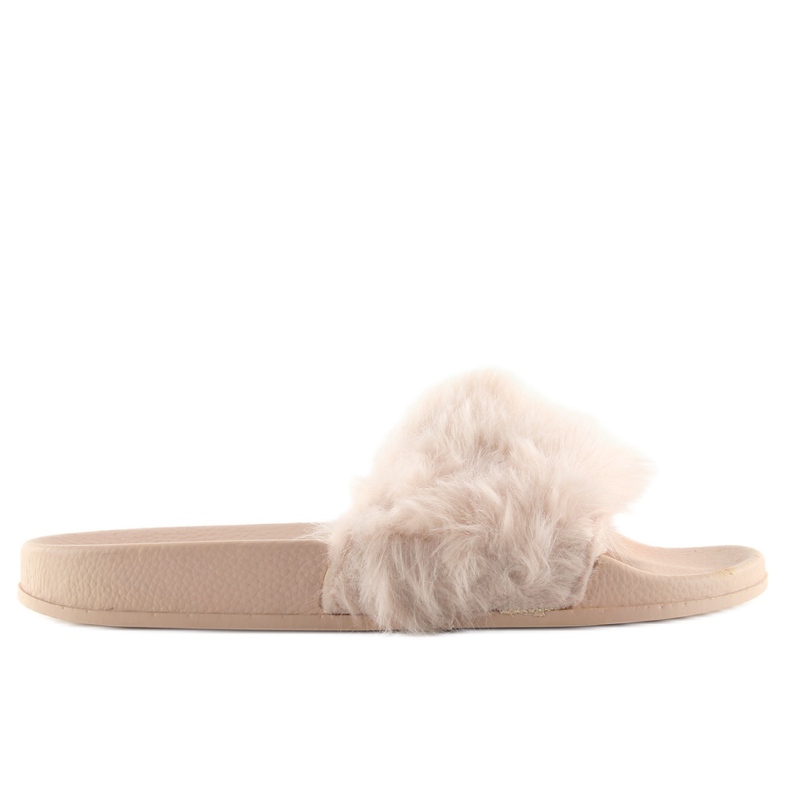 Ciabatte nude beige 58-6 con pelliccia