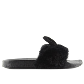 Pantofole nere nere con pelliccia e orecchie nero