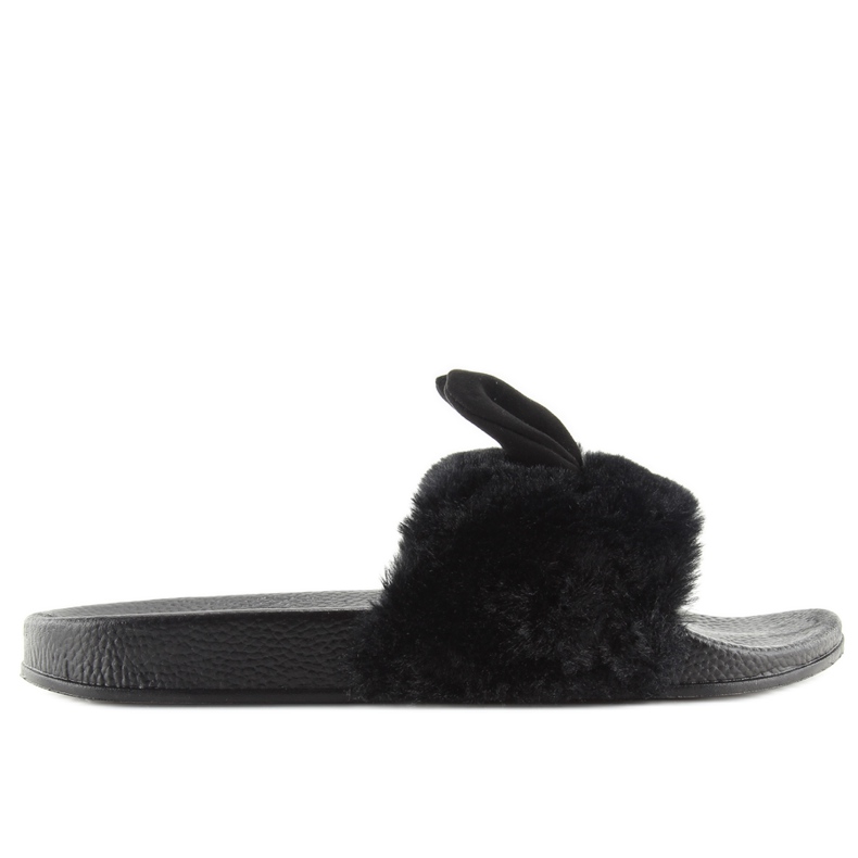 Pantofole nere nere con pelliccia e orecchie nero
