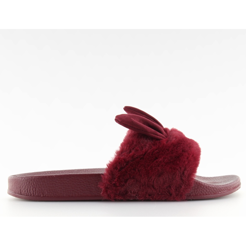Ciabatte con pelliccia e orecchie bordeaux rosse rosso