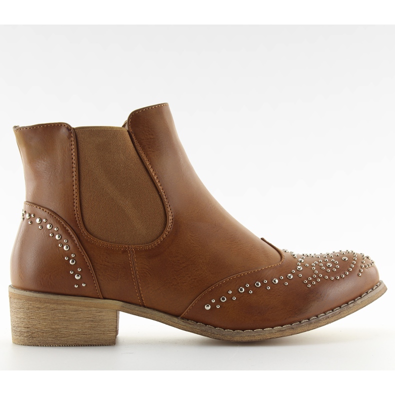 Stivaletti Chelsea marroni con borchie, Camel marrone