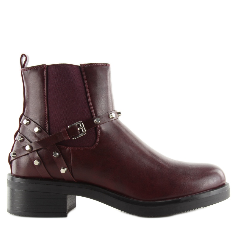 Stivali da donna bordeaux con borchie rosso