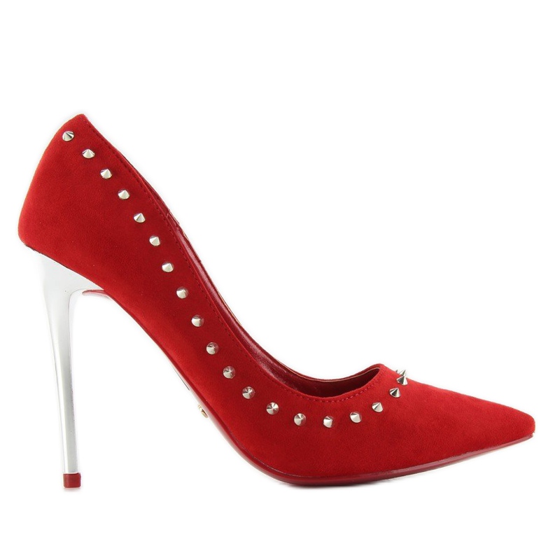 Tacco in camoscio con borchie rosso nf-04p Red