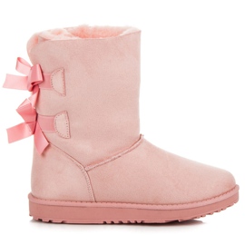 Doposci in camoscio con fiocchi rosa