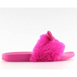 Ciabatte in pelliccia con orecchie fucsia fucsia rosa