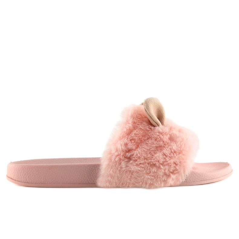 Ciabatte in pelliccia con orecchie rosa LS-02 rosa