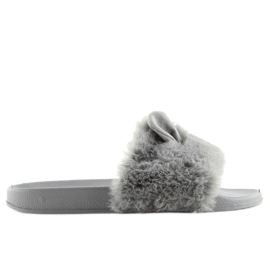 Pantofole grigie in pelliccia grigia LS-02 con orecchie grigio