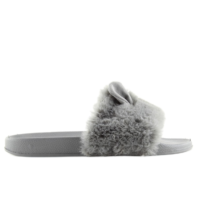 Pantofole grigie in pelliccia grigia LS-02 con orecchie grigio