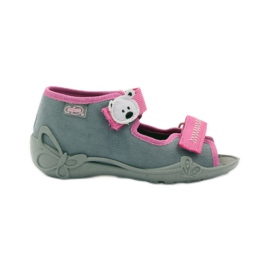 Ciabatte, sandali con velcro, Befado 242p073 rosa grigio bianca