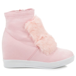 Sneakers Zeppa Con Pelliccia rosa