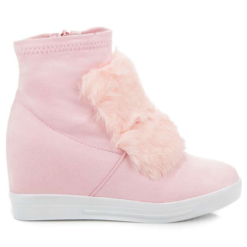 Sneakers Zeppa Con Pelliccia rosa