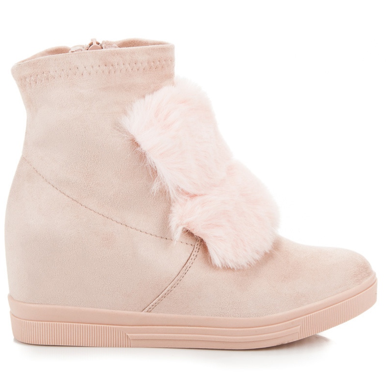 Sneakers con zeppa con pelliccia rosa