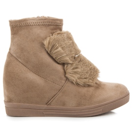 Sneakers Zeppa Con Pelliccia marrone