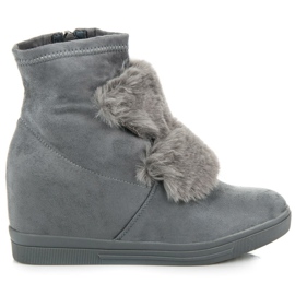 Sneakers con zeppa con pelliccia grigio
