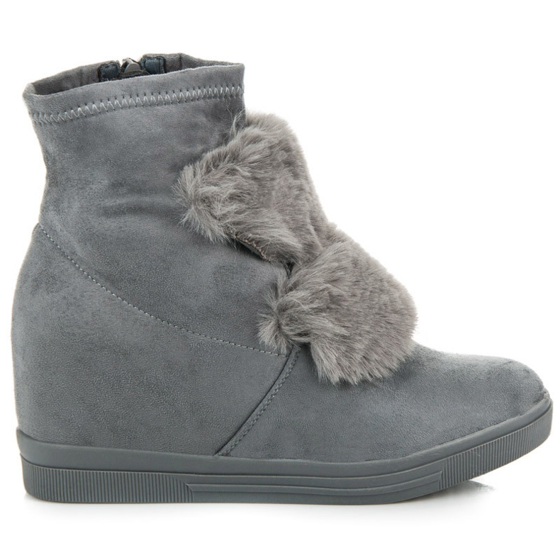 Sneakers con zeppa con pelliccia grigio