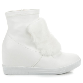 Sneakers con zeppa con pelliccia bianca