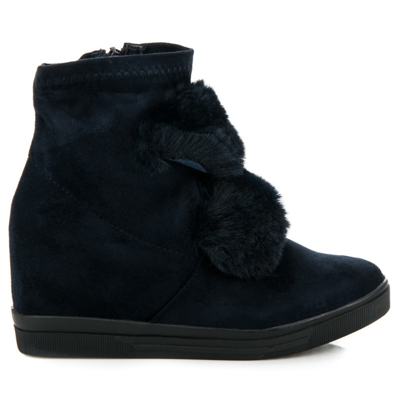 Sneakers con zeppa con pelliccia blu navy