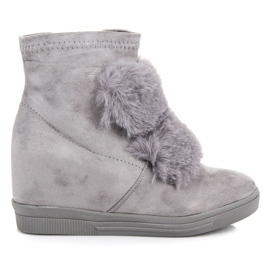 Sneakers con zeppa con pelliccia grigio
