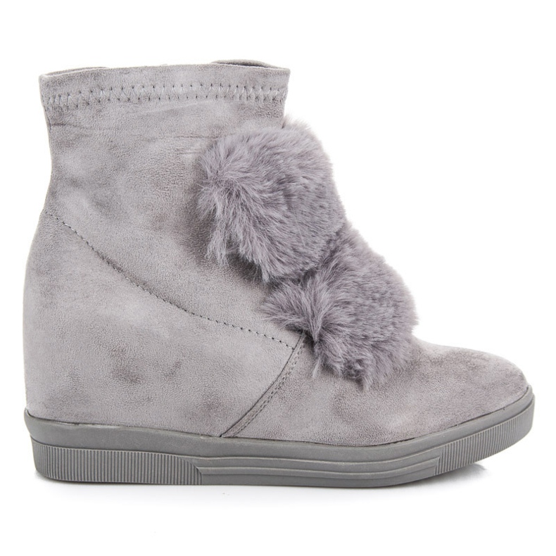 Sneakers con zeppa con pelliccia grigio